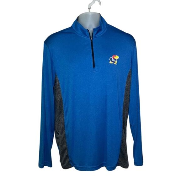 Kansas Jayhawks Men's Large Dry Fit 3/4 Sleeve Lightweight Quarter Zip Pullover - Picture 1 of 3